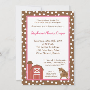 5x7 Farm Red Barn Cow Birthday Party Invitation