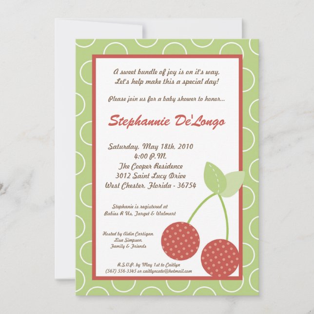 5x7 Farm Red Cherry Fruit Baby Shower Invitation (Front)