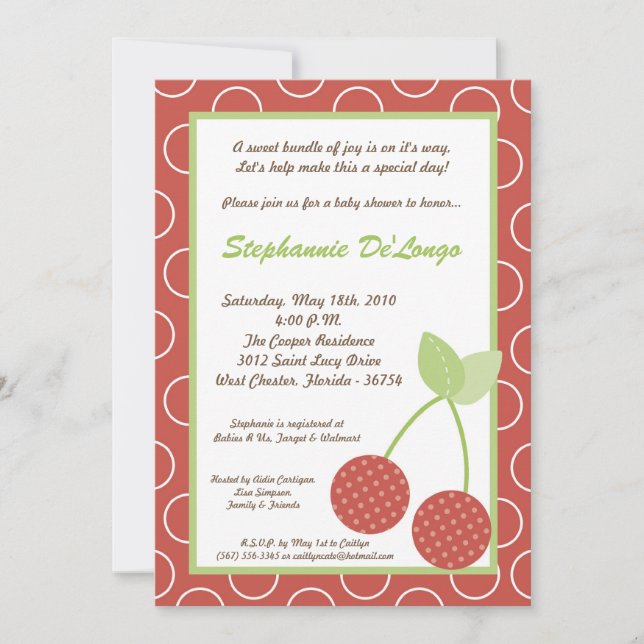 5x7 Farm Red Cherry Fruit Baby Shower Invitation (Front)