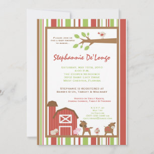 5x7 Farm RedBarn Cow Animal Baby Shower Invitation