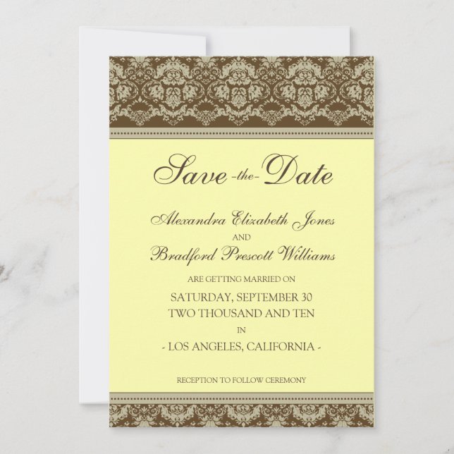 5x7 Flat Save the Date Vintage Baroque :: lemon (Front)
