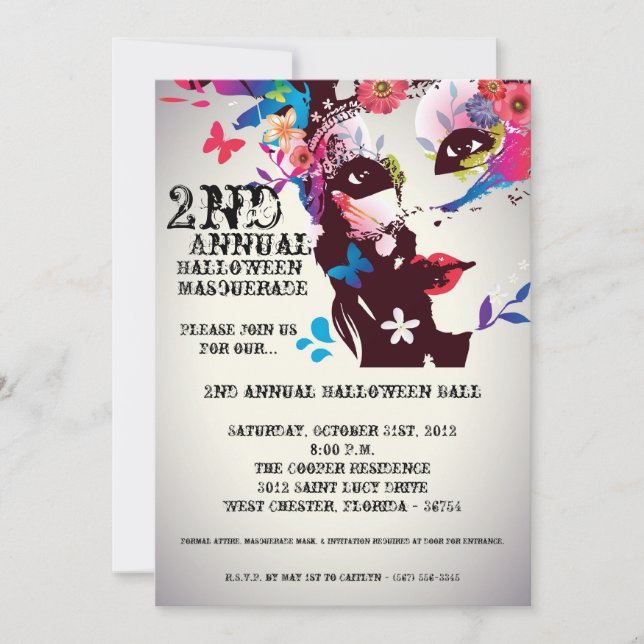 5x7 Floral Masquerade Halloween Invitation (Front)