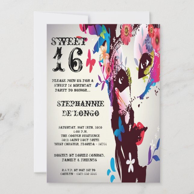 5x7 Floral Masquerade Sweet 16 Birthday Invitation (Front)