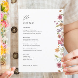 5x7" Floral Wedding Table Menu Cards Flat Menu