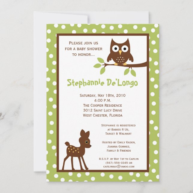 5x7 Forrest Woodland Animal Baby Shower Invitation (Front)