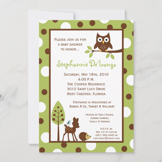 5x7 Forrest Woodland Animal Baby Shower Invitation (Front)