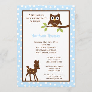 5x7 Forrest Woodland Animal Birthday Invitation