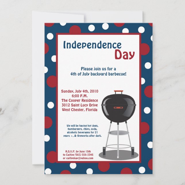 5x7 Fourth 4th of July Party Barbecue Invitation (Front)