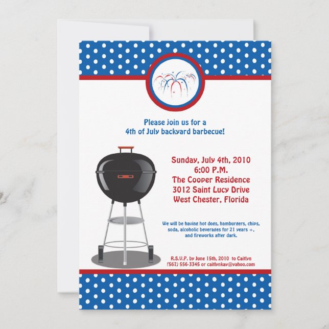 5x7 Fourth 4th of July Party Barbecue Invitation (Front)