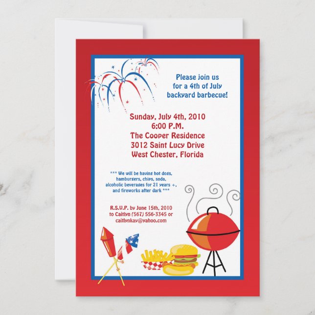 5x7 Fourth 4th of July Party Barbecue Invitation (Front)