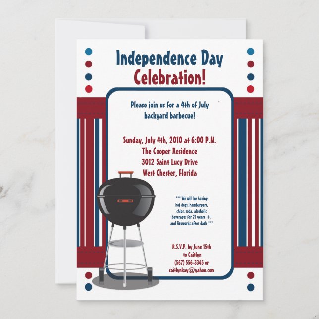 5x7 Fourth 4th of July Party Barbecue Invitation (Front)