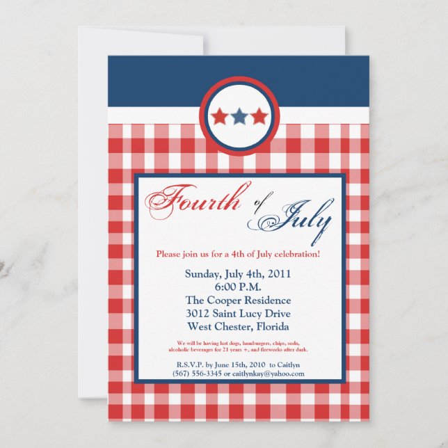 5x7 Fourth 4th of July Party Celebratio Invitation (Front)