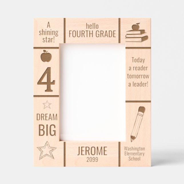 5x7 FOURTH GRADE Elementary School Photo Custom Etched Frames (Front)