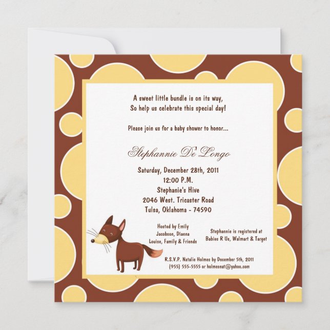 5x7 Fox Pok-a-Dot Baby Shower Invitation (Front)