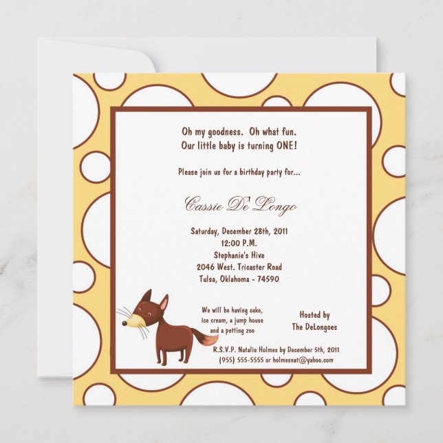 5x7 Fox Pok-a-Dot Birthday Party Invite (Front)