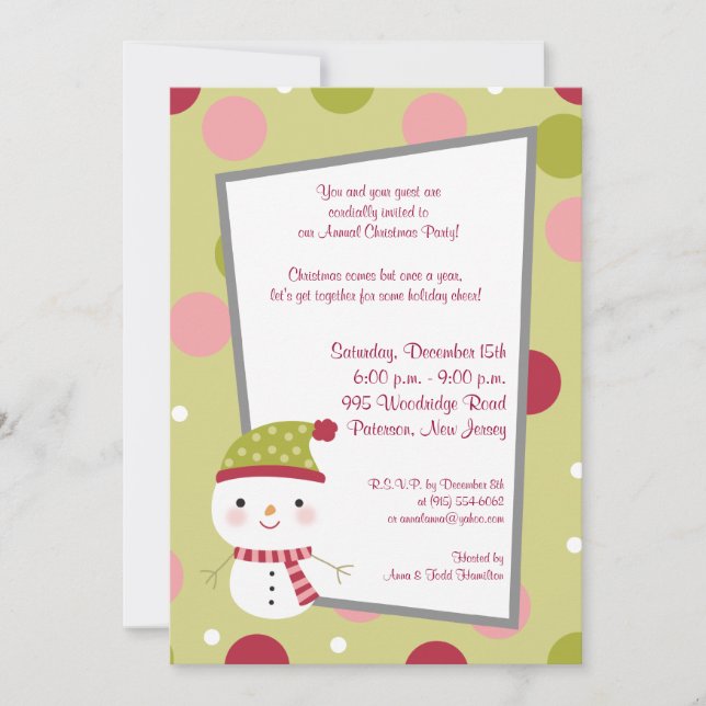 5x7 Frosty Snowman Polka Dot BG Invitation (Front)