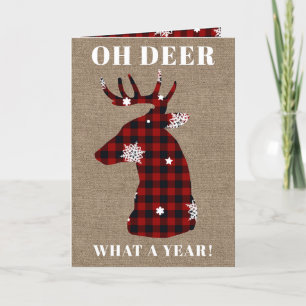 5x7 Funny Oh Deer Buffalo Plaid Burlap Christmas Holiday Card
