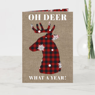 5x7 Funny Oh Deer Buffalo Plaid Burlap Christmas Holiday Card