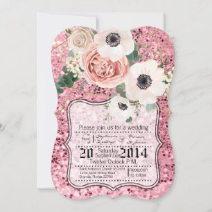 5x7 Geometric Garden Rose Glitt Wedding Invitation