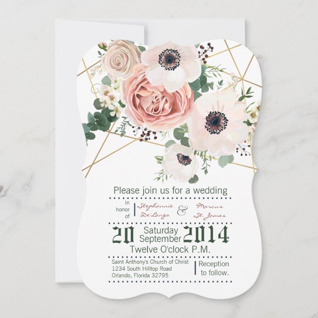 5x7 Geometric Garden Rose Gold Wedding Invitation (Front)