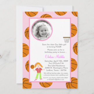 5x7 Girl Basket Ball Birthday Shower Invitation