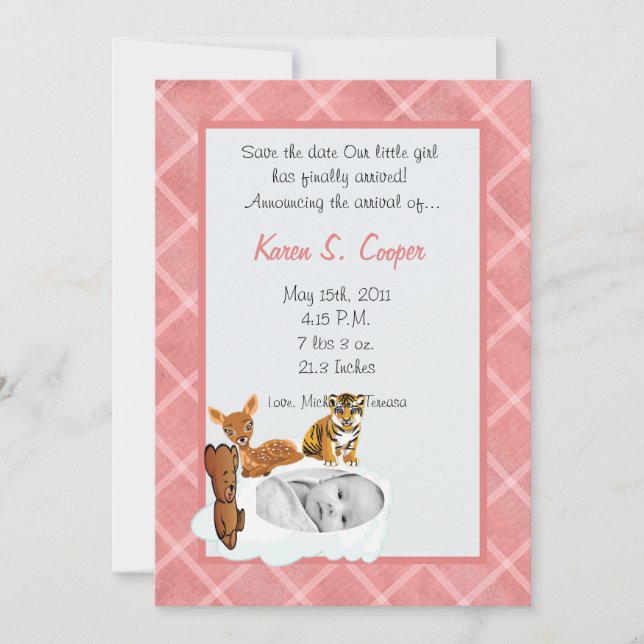 5x7 Girl Cloud PHOTO on Circle Birth Announcement (Front)