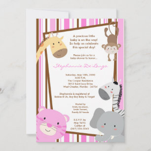 5x7 Girl Jungle Lion Monkey Baby Shower Invitation