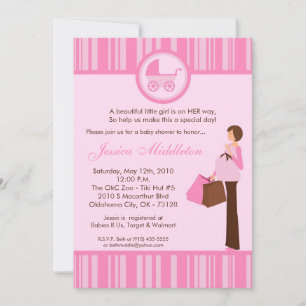 5x7 Girl Pink Mum Carriage Baby Shower Invitation