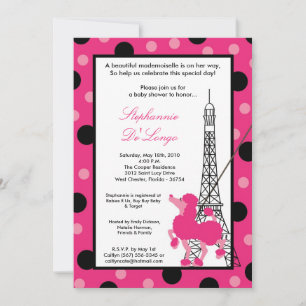 5x7 Girl Pink Poodle Paris Baby Shower Invitation