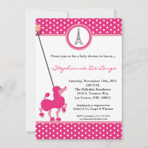 5x7 Girl Pink Poodle Paris Baby Shower Invitation