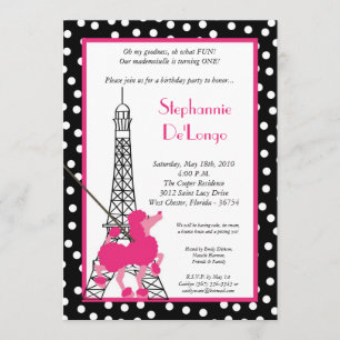 5x7 Girl Pink Poodle Paris Birthday Par Invitation
