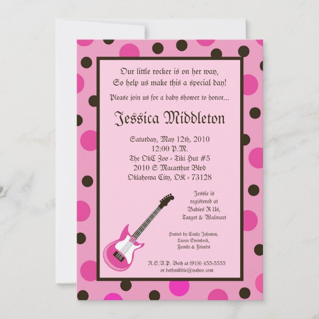 5x7 Girl Pink Rocker Guitar Baby Shower Invitation (Front)