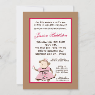 5x7 Girl Punk Rocker Monkey Baby Shower Invitation