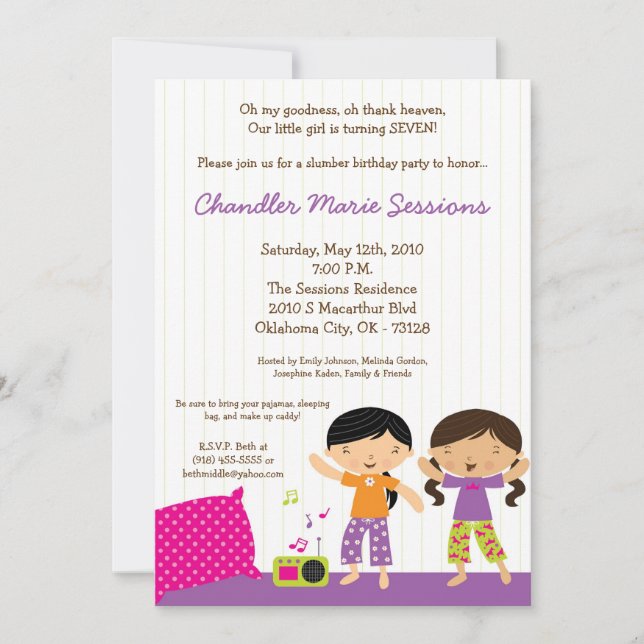 5x7 Girl Slumber Make Up Birthday Party Invitation (Front)