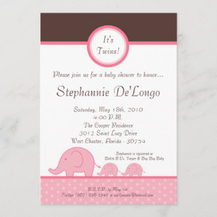 5x7 Girl Twins Mod Elephant Baby Shower Invitation