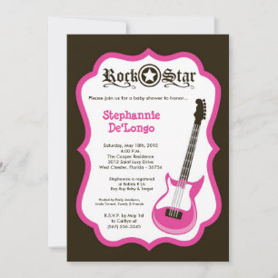 5x7 Girly Pink Rock Guitar Baby Shower Invitation