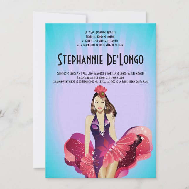 5x7 Glamour Girl Quinceanera Birthday Invitation (Front)