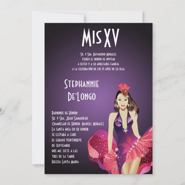 5x7 Glamour Girl Quinceanera Birthday Invitation (Front)