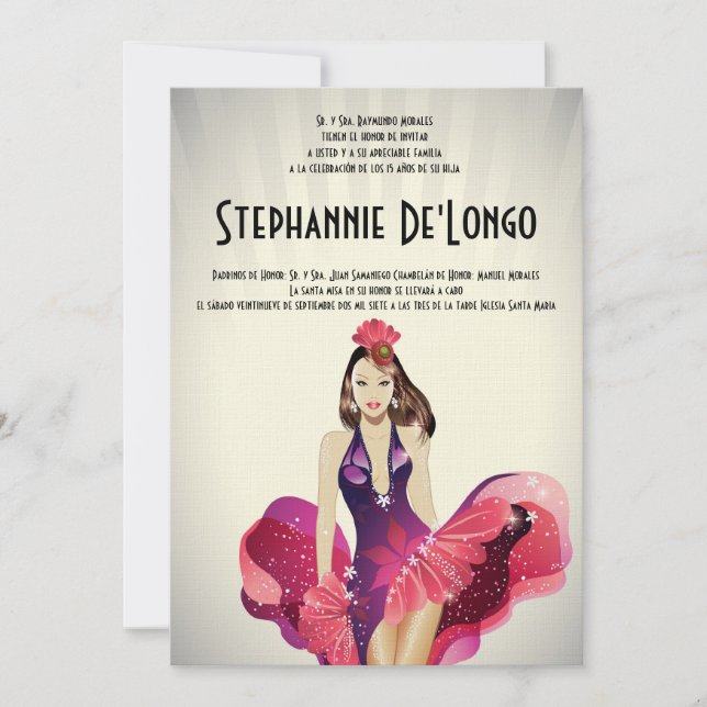 5x7 Glamour Girl Quinceanera Birthday Invitation (Front)
