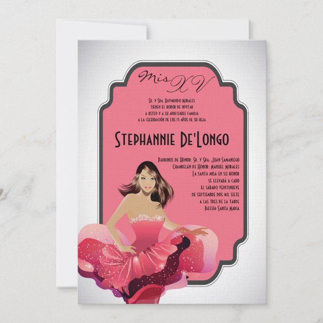 5x7 Glamour Girl Quinceanera Birthday Invitation (Front)