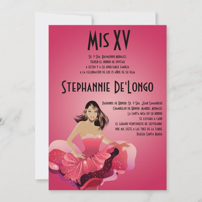 5x7 Glamour Girl Quinceanera Birthday Invitation (Front)