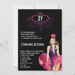 5x7 Glamour Girl Quinceanera Birthday Invitation