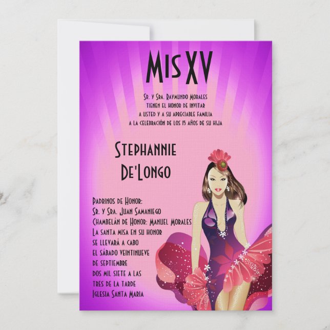 5x7 Glamour Girl Quinceanera Birthday Invitation (Front)