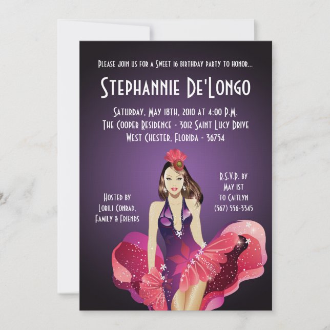 5x7 Glamour Girl Sweet 16 Birthday Invitation (Front)