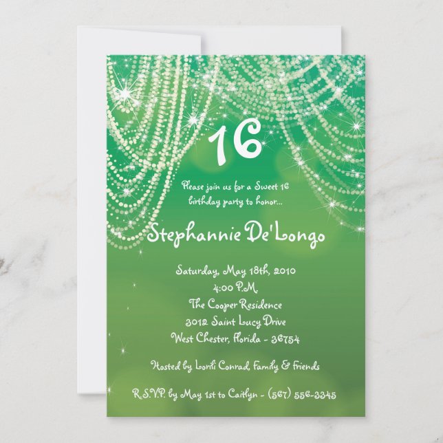 5x7 Glitz Glimmer Sweet 16 Birthday Invitation (Front)