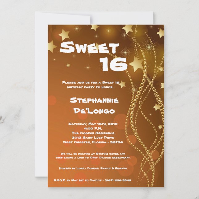 5x7 Glitz Glitter Sweet 16 Birthday Invitation (Front)