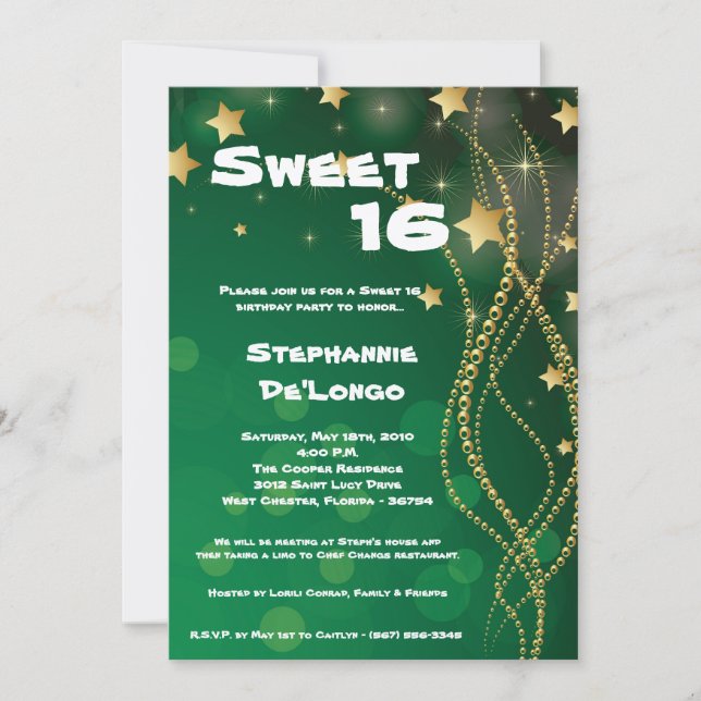 5x7 Glitz Glitter Sweet 16 Birthday Invitation (Front)