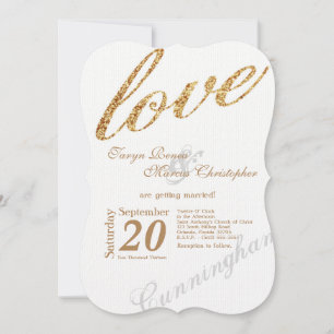 5x7 Gold Foil Glitter Love Wedding Invitation
