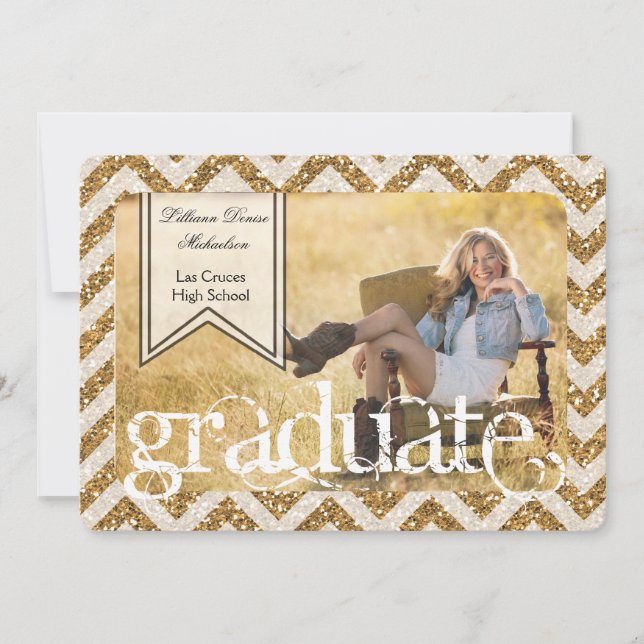 5x7 Gold Glitter Chevron Strip Senior Announcement (Front)
