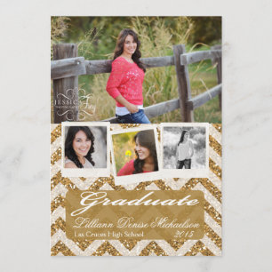 5x7 Gold Glitter Chevron Strip Senior Announcement